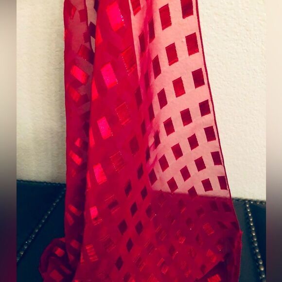 Sheer Red Square Neck Scarf Tie Accessory - Picture 1 of 3